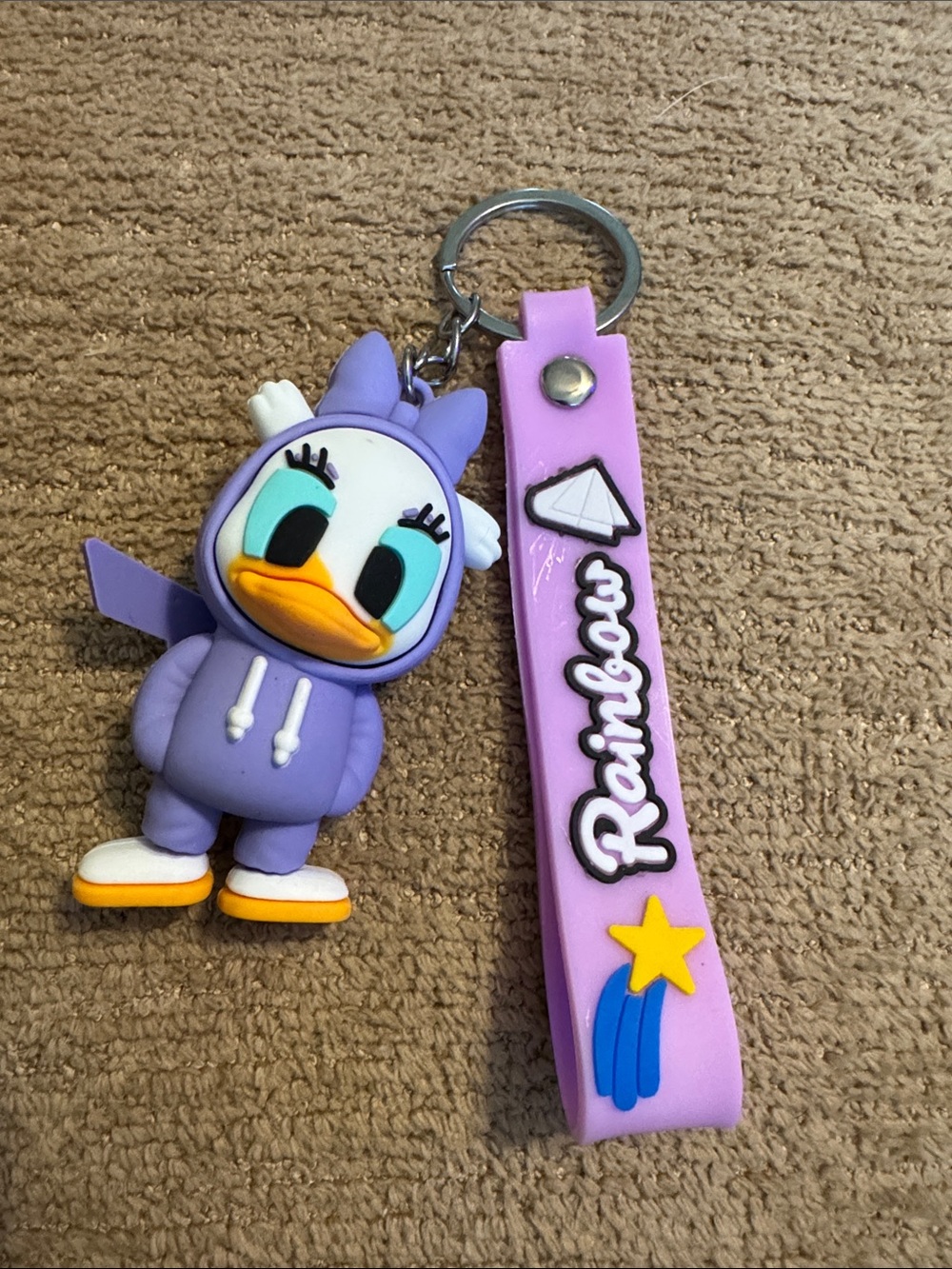 Rainbow Purple Daisy Duck Backpack Keychain with Pink Strap